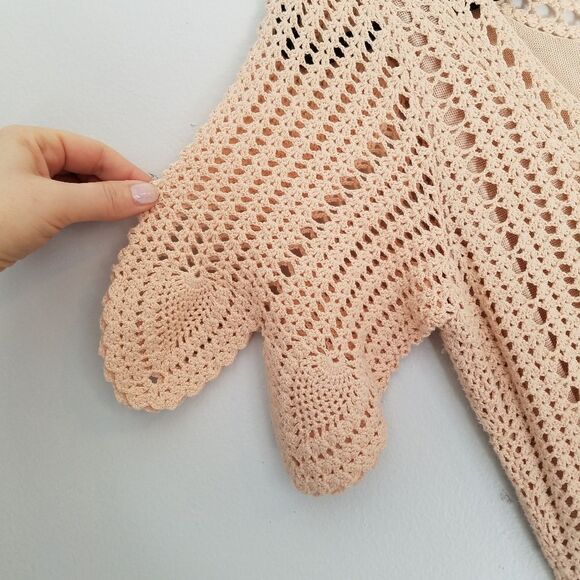 Temperley London Blush Peach Linen Cotton Blend Boho Cottagecore Crochet Dress 6 - Picture 5 of 15